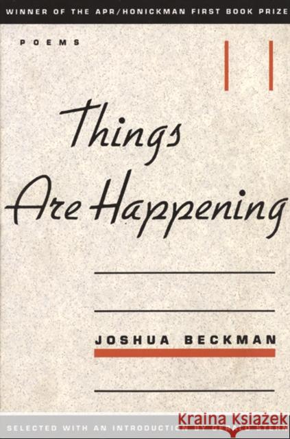 Things Are Happening Joshua Beckman Gerald Stern 9780966339505 American Poetry Review