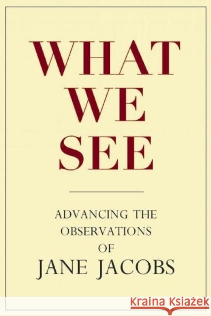 What We See: Advancing the Observations of Jane Jacobs Stephen A. Goldsmith Lynne Elizabeth 9780981559315 New Village Press
