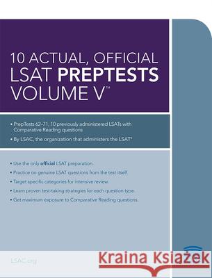 10 Actual, Official LSAT Preptests Volume V: (Preptests 62-71) Law School Admission Council 9780986045516 Law School Admission Council