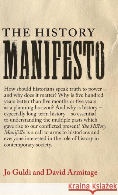 The History Manifesto David Armitage Jo Guldi  9781107076341 Cambridge University Press