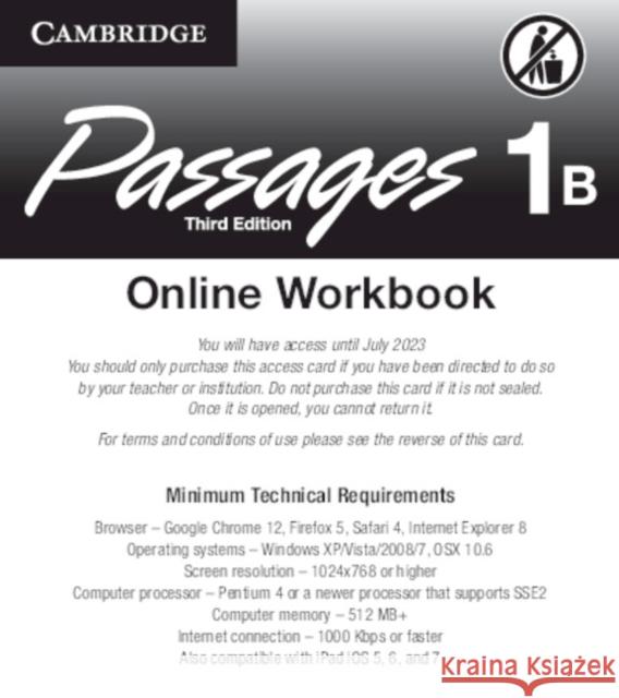 Passages Level 1 Online Workbook B Activation Code Card Jack C. Richards Chuck Sandy 9781107446991 Cambridge University Press