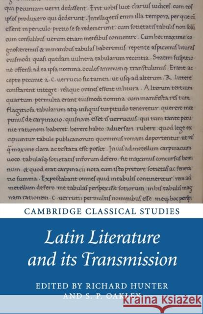 Latin Literature and Its Transmission Hunter, Richard 9781107538115