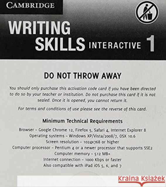 Grammar and Beyond Level 1 Writing Skills Interactive (Standalone for Students) Via Activation Code Card Cahill, Neta 9781107638532 Cambridge University Press