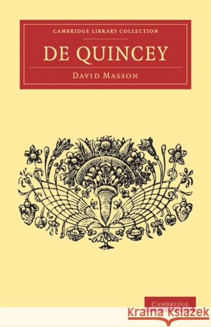 De Quincey David Masson 9781108034593 Cambridge University Press