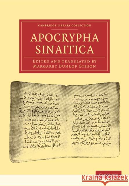 Apocrypha Sinaitica Margaret Dunlop Gibson   9781108043465 Cambridge University Press