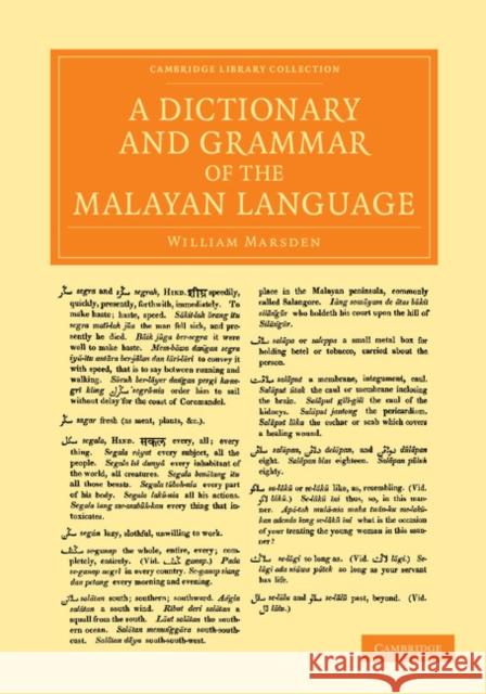 A Dictionary and Grammar of the Malayan Language William Marsden   9781108055093 Cambridge University Press