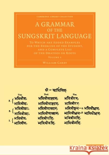 A Grammar of the Sungskrit Language: To Which Are Added Examples for the Exercise of the Student, and a Complete List of the Dhatoos or Roots Carey, William 9781108055963