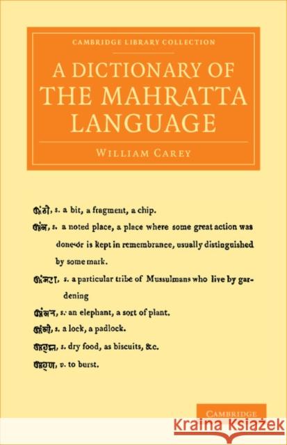 A Dictionary of the Mahratta Language William Carey   9781108056304