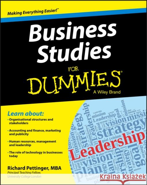Business Studies for Dummies Pettinger, Richard 9781118348116 0