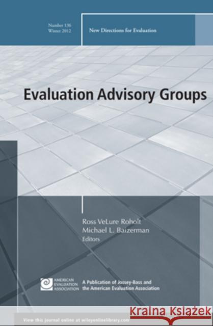 Evaluation Advisory Groups: New Directions for Evaluation, Number 136 Ross VeLure Roholt, Michael L. Baizerman 9781118537060 John Wiley & Sons Inc