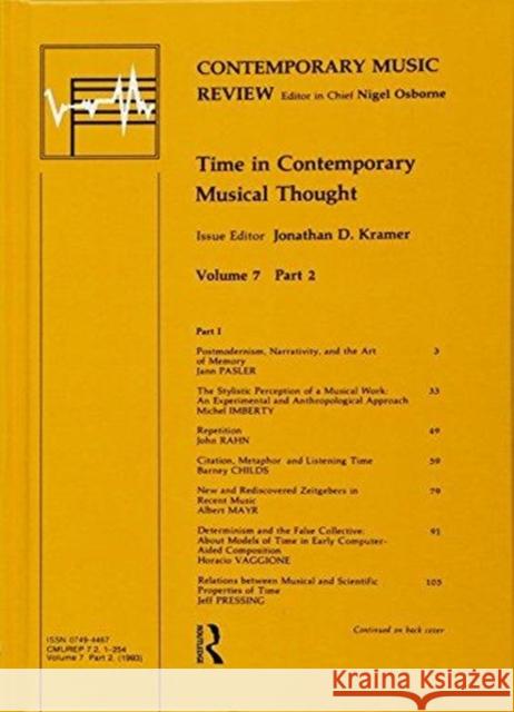 Time in Contemporary Musical Thought Jonathan D. Kramer 9781138152960 Routledge