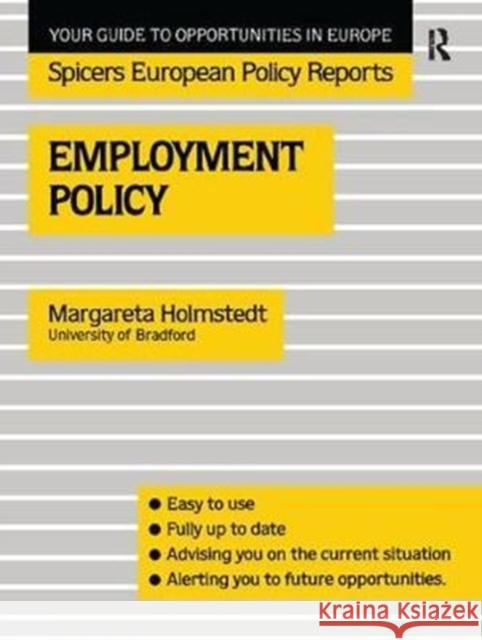 Employment Policy Margareta Holmstedt 9781138425453 Routledge