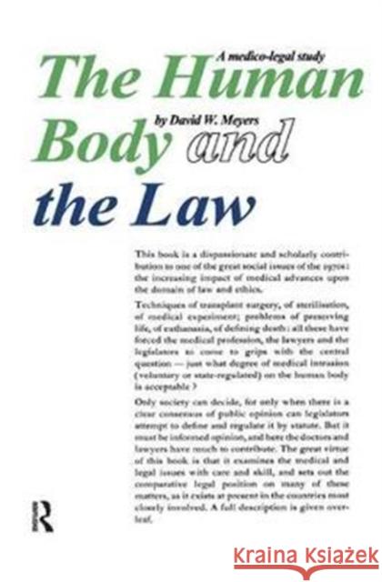 The Human Body and the Law: A Medical-Legal Study Hutchins, Robert Maynard 9781138525412