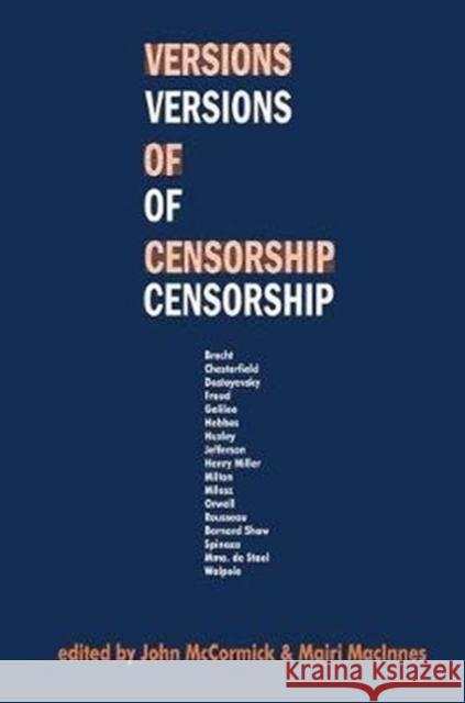 Versions of Censorship Mairi MacInnes 9781138540279 Routledge