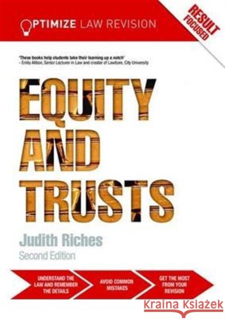 Optimize Equity and Trusts Judith Riches 9781138670167 Routledge