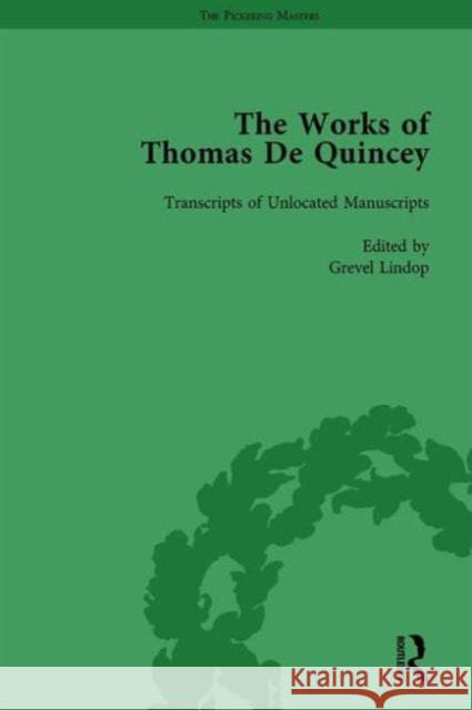 The Works of Thomas de Quincey, Part III Vol 21: Transcripts of Unlocated Manuscripts, Index Lindop, Grevel 9781138765023