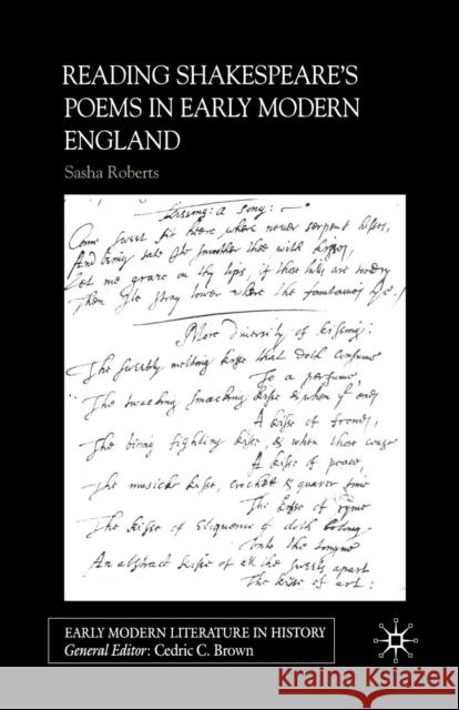 Reading Shakespeare's Poems in Early Modern England S. Roberts 9781349409600 Palgrave MacMillan