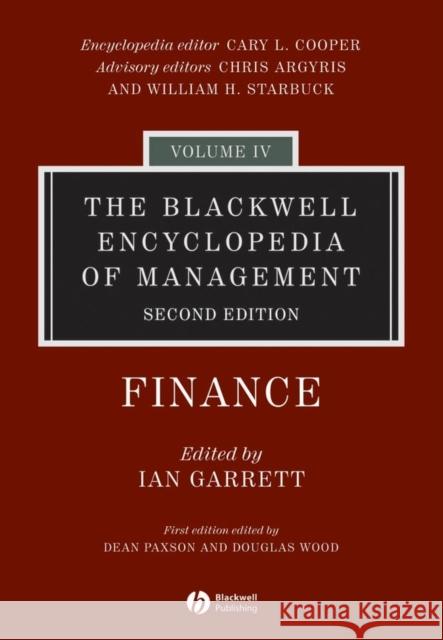 The Blackwell Encyclopedia of Management, Finance Garrett, Ian 9781405118262 Blackwell Publishers