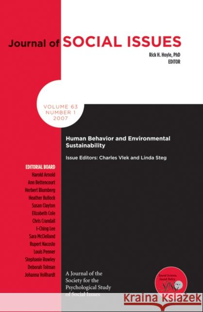 Human Behavior and Environmental Sustainability Charles Vlek L. Steg 9781405175487 Wiley-Blackwell