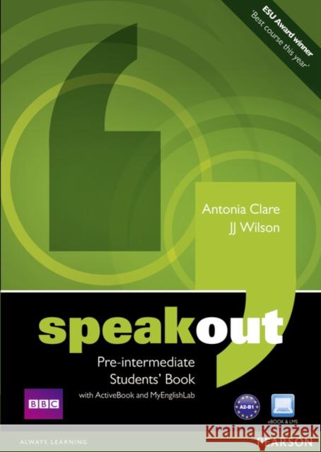 Speakout Pre-Intermediate Students' Book with DVD/Active book and MyLab Pack Clare Antonia Wilson JJ 9781408276082
