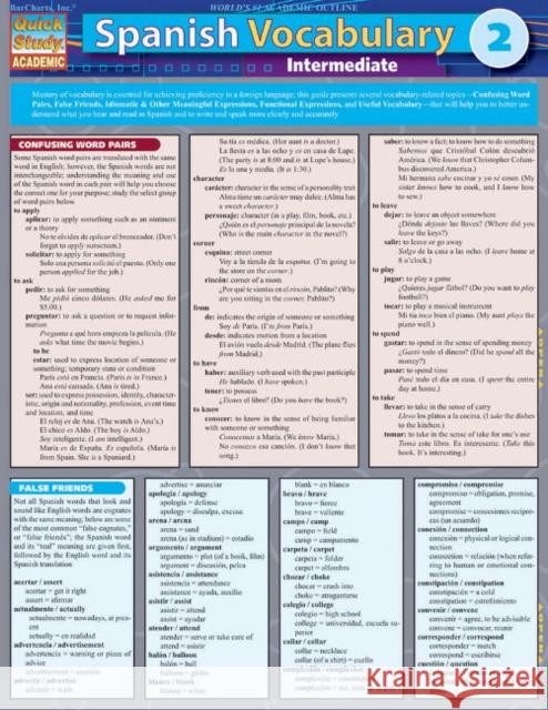 Spanish Vocabulary 2: Intermediate Inc. BarCharts Publishing 9781423216704 Barcharts