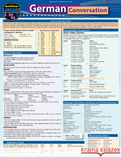 German Conversation Helga Schier 9781423238706 Quickstudy Reference Guides