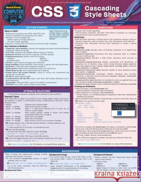 CSS - Cascading Style Sheets Robin Nixon 9781423250616 Quickstudy Reference Guides