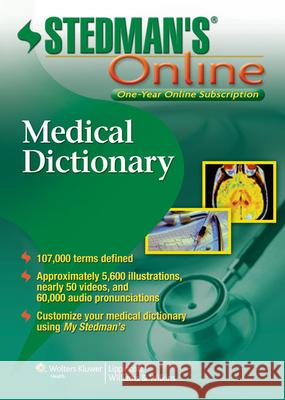 Stedman's Medical Dictionary Online Stedman 9781451127638 Lippincott Williams & Wilkins