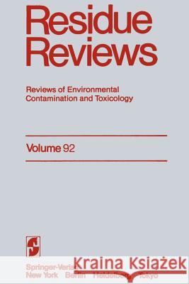 Residue Reviews: Reviews of Environmental Contamination and Toxicology Gunther, Francis a. 9781461297635