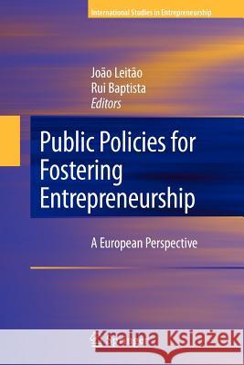 Public Policies for Fostering Entrepreneurship: A European Perspective Leitão, João 9781461417170