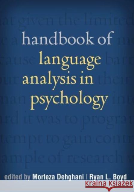 Handbook of Language Analysis in Psychology Morteza Dehghani Ryan L. Boyd 9781462548439