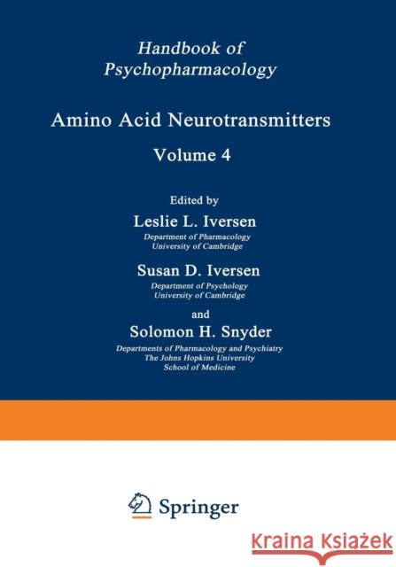Amino Acid Neurotransmitters Leslie Iversen 9781468431766