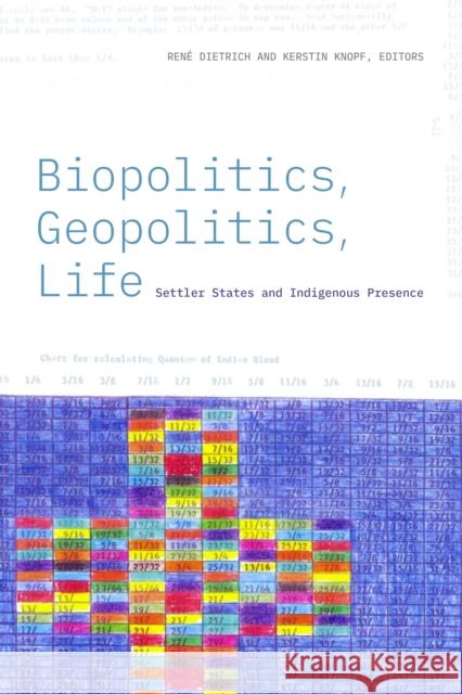 Biopolitics, Geopolitics, Life: Settler States and Indigenous Presence Ren? Dietrich Kerstin Knopf 9781478017080