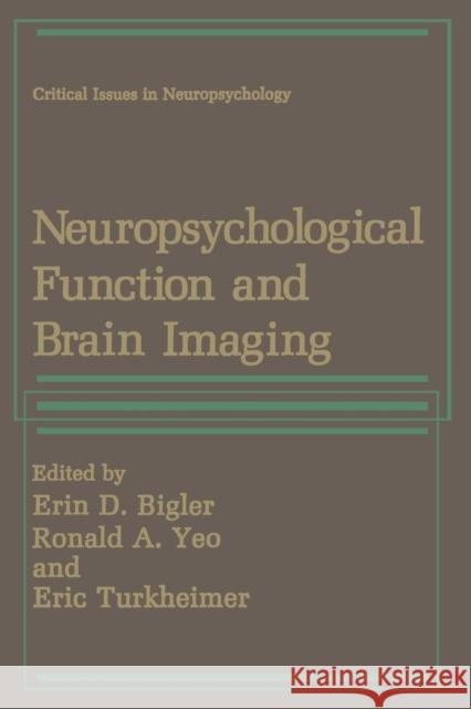 Neuropsychological Function and Brain Imaging Erin D. Bigler Ronald A. Yeo Eric Turkheimer 9781489925367 Springer