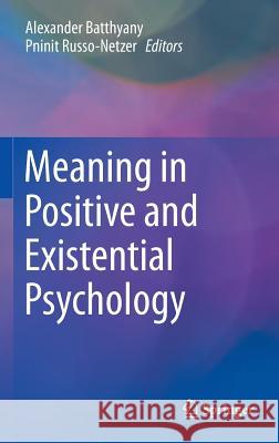 Meaning in Positive and Existential Psychology Alexander Batthyany Pninit Russo-Netzer 9781493903078 Springer