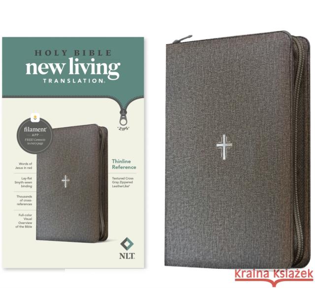 NLT Thinline Reference Zipper Bible, Filament Enabled (Leatherlike, Textured Cross Gray, Red Letter) Tyndale 9781496489883 Tyndale House Publishers