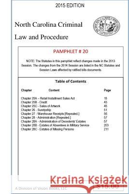 North Carolina Criminal Law and Procedure-Pamphlet 20 Tony River 9781502598349 Createspace Independent Publishing Platform