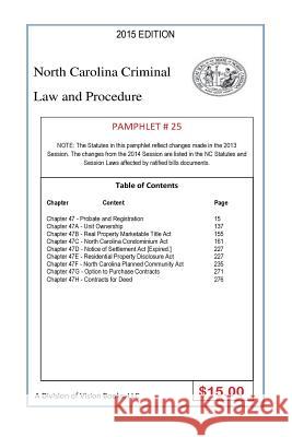 North Carolina Criminal Law and Procedure-Pamphlet 25 Tony River 9781502745040 Createspace Independent Publishing Platform