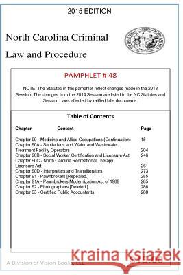 North Carolina Criminal Law and Procedure-Pamphlet 48 Tony River 9781502915306 Createspace Independent Publishing Platform