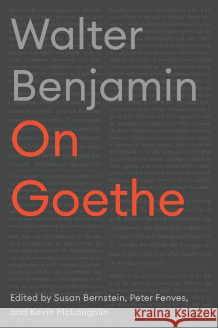 On Goethe Walter Benjamin Peter Fenves Kevin McLaughlin 9781503630963 Stanford University Press