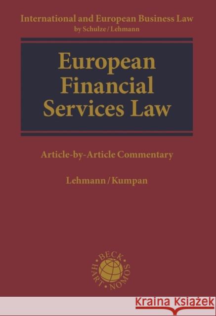 European Financial Services Law Lehmann, Matthias 9781509923885 Hart Publishing