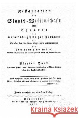 Restauration der Staats-Wissenschaft Haller, Karl Ludwig Von 9781517121693
