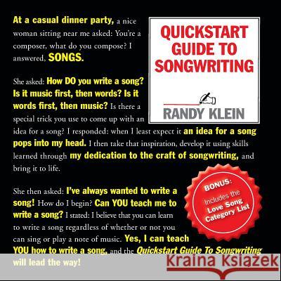 Quickstart Guide to Songwriting Randy Klein 9781524698492