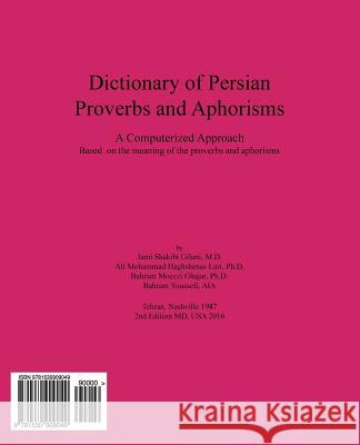 Dictionary of Persian Proverbs and Aphorisms Jami Gilani Shakibi 9781530909049 Createspace Independent Publishing Platform