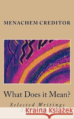 What Does it Mean?: Selected Writings 2006-2013 Creditor, Menachem 9781539034377 Createspace Independent Publishing Platform