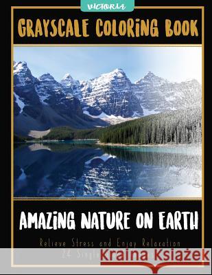 Amazing Nature on Earth: Landscapes Grayscale Coloring Book Relieve Stress and Enjoy Relaxation 24 Single Sided Images Victoria 9781544047461