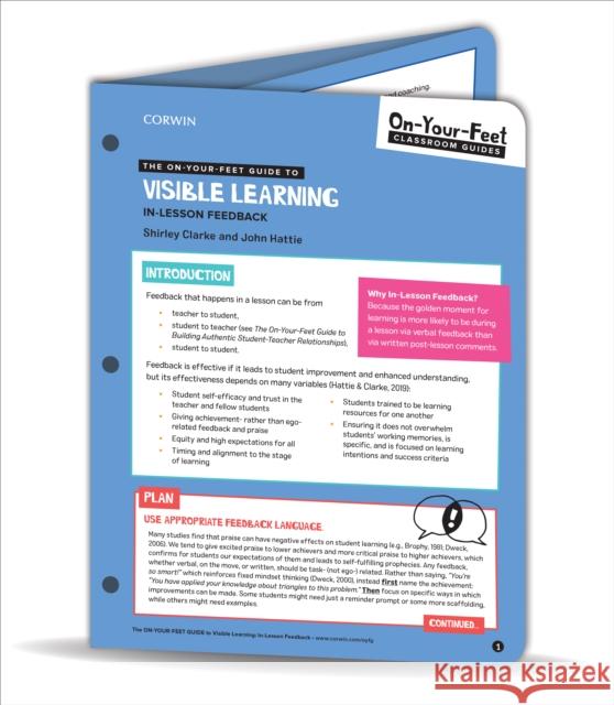 The On-Your-Feet Guide to Visible Learning: In-Lesson Feedback Shirley J. Holmes Clarke John Hattie 9781544385181 SAGE Publications Inc