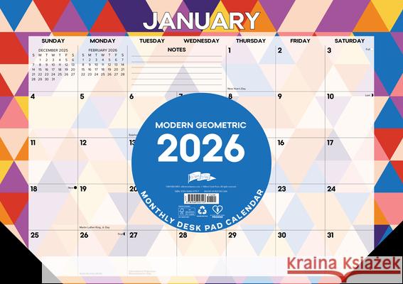 Modern Geometric 2026 17 X 12 Small Monthly Deskpad Willow Creek Press 9781549257117 Willow Creek Press Calendars