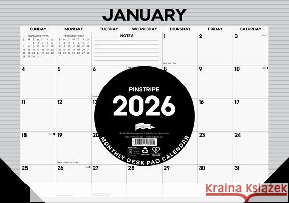 Pinstripe 2026 17 X 12 Small Monthly Deskpad Willow Creek Press 9781549257131 Willow Creek Press Calendars