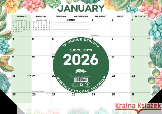Succulents 2026 17 X 12 Small Monthly Deskpad Willow Creek Press 9781549257162 Willow Creek Press Calendars